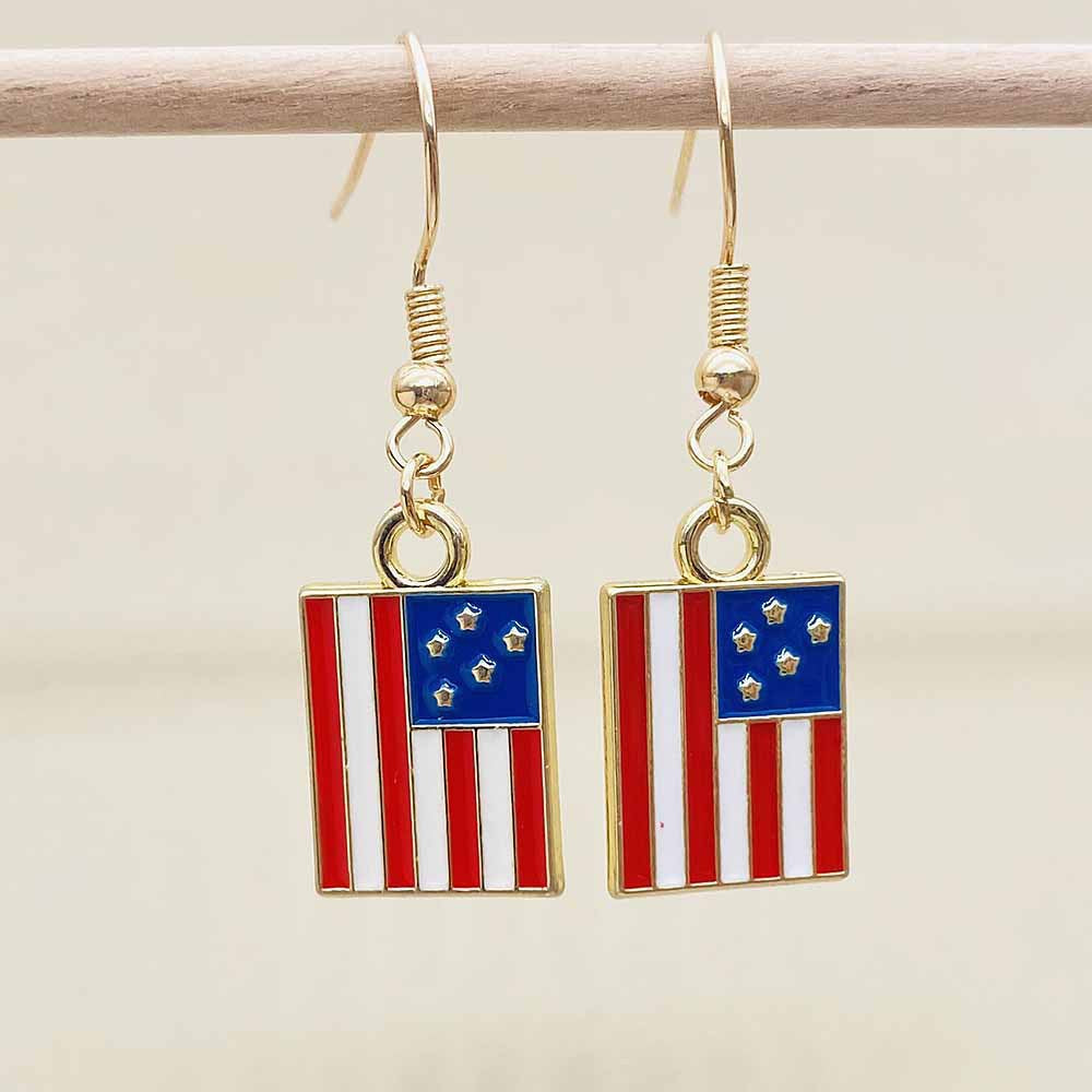 Women's Independence Day patriotic enamel flag dangle earrings with hypoallergenic fishhook wires Bowlift