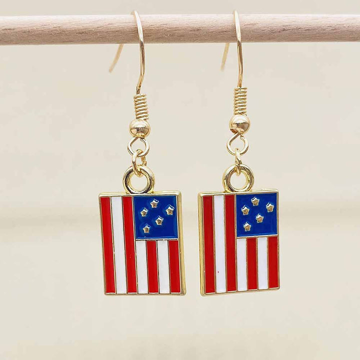 Women's Independence Day patriotic enamel flag dangle earrings with hypoallergenic fishhook wires Bowlift