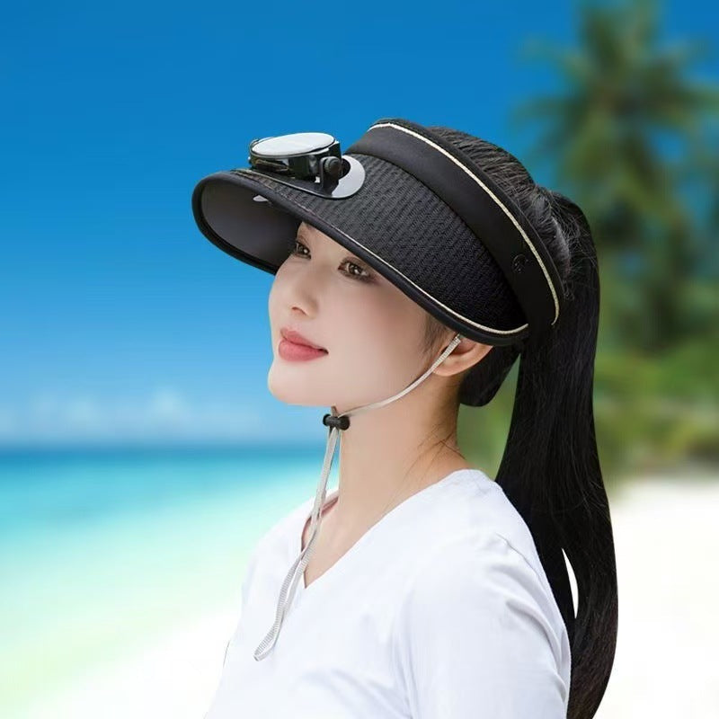 Adjustable sunshade for with removable solar fan and breathable straw effect Bowlift