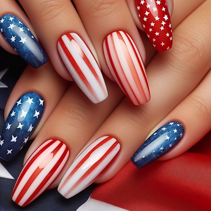 Artificial Nails in Patriotic Stars and Stripes Design Bowlift