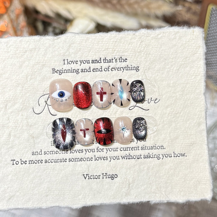 Artistic Press-On Nail Design Set with Unique Symbolic Accents Bowlift