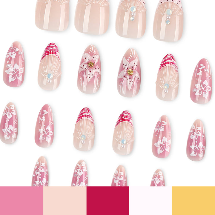 Artful Nail Extensions with Floral and Glittering Accents Bowlift