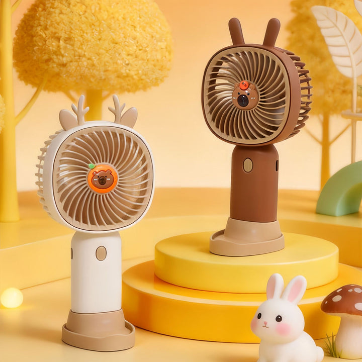 Women's Portable Hand Fan with Cute Animal Design and LED Lighting Bowlift
