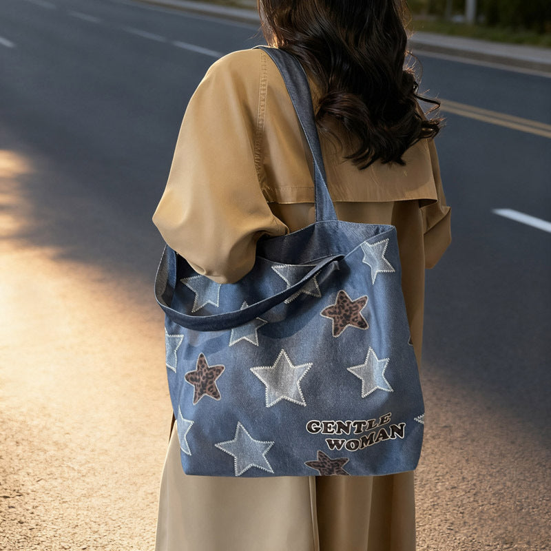 Chic Denim Patchrk Tote Bag Bowlift