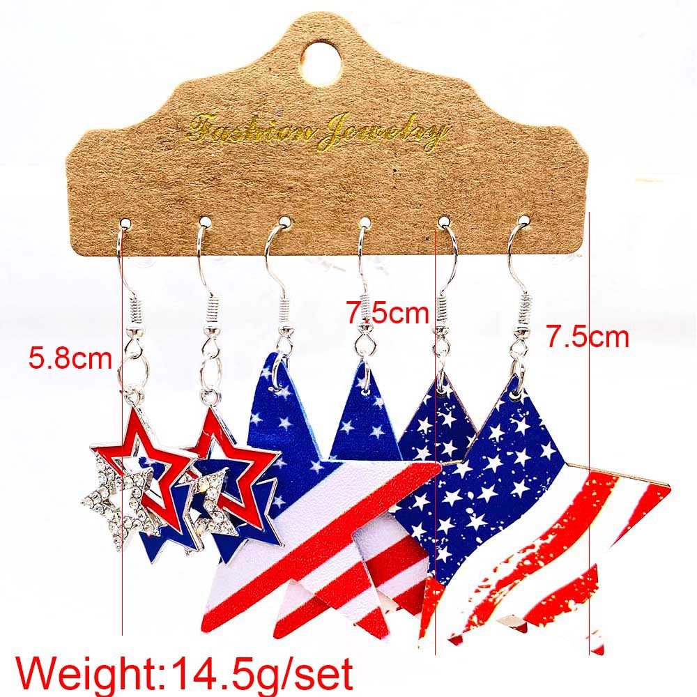 Women's nan set lightweight statement drop earrings made of wood-acrylic with hook closure and star-stripe motif Bowlift