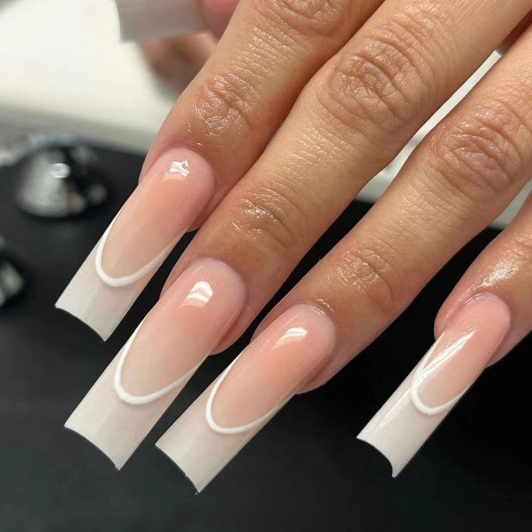 Elegant French Tip Long Nail Extensions Bowlift