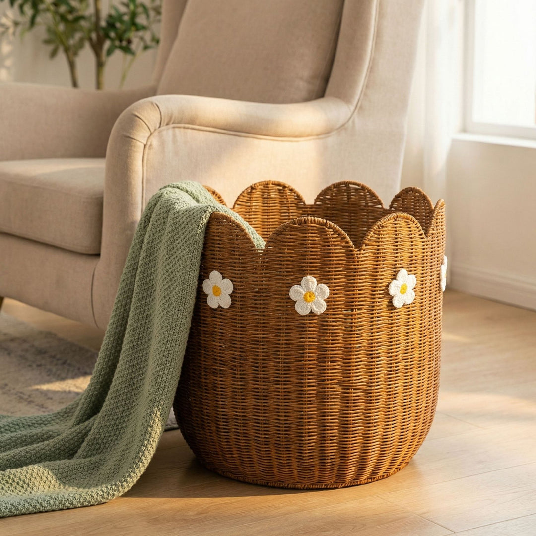 Rattan basket with flower motif Bowlift