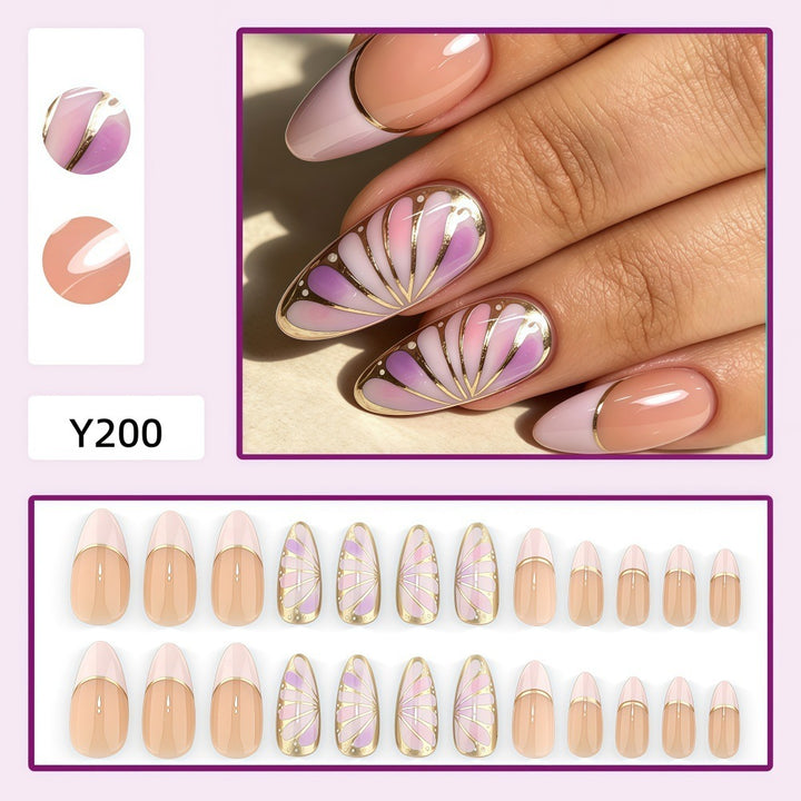 Artificial nail set with elegant geometric design Bowlift