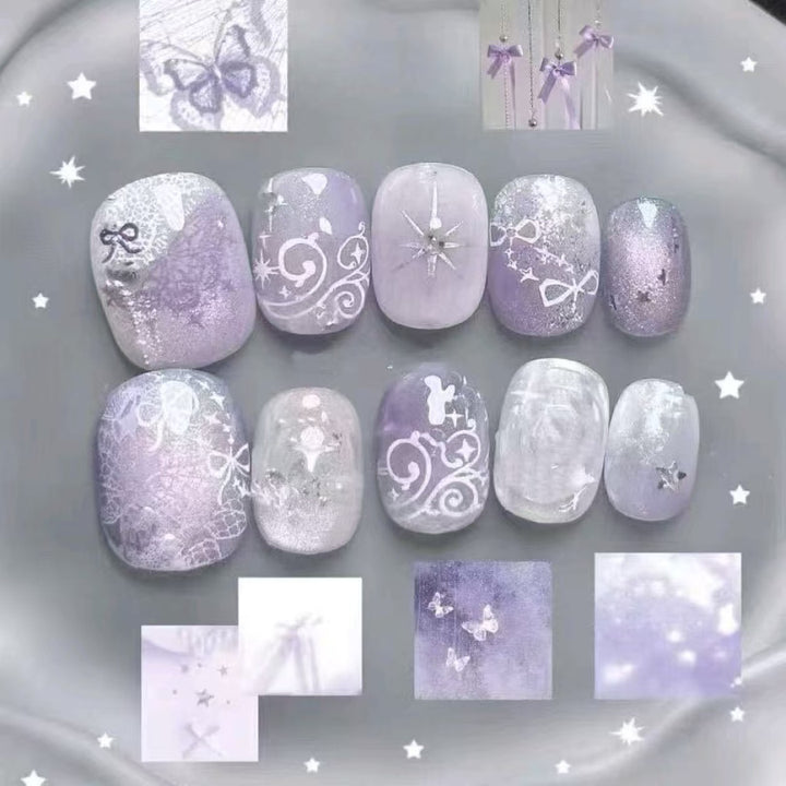 Elegant Press-On Nail Art Set with Bow and Dots Bowlift