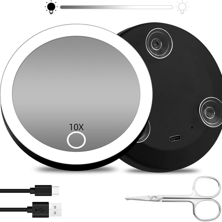 TenX LED Suction Magnifying Makeup Mirror with Touch Sensor USB Rechargeable Portable Bowlift