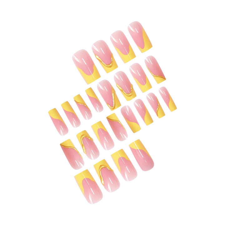 Elegant Acrylic French Tip Press-On Nails with Gold Detailing Bowlift