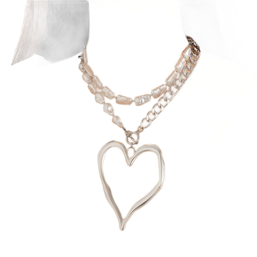 Statet Heart and Pearl Chain Necklace Bowlift