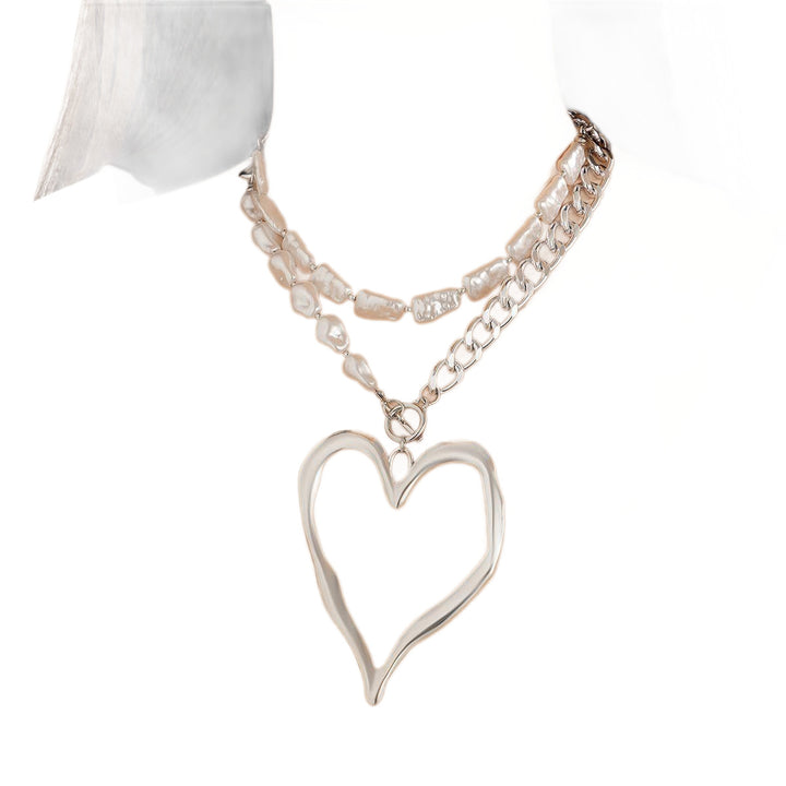 Statet Heart and Pearl Chain Necklace Bowlift