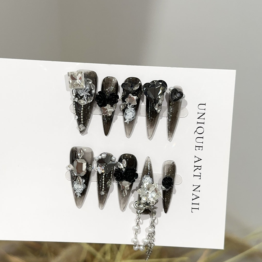 Gothic-Inspired Decorative Press-On Nail Set