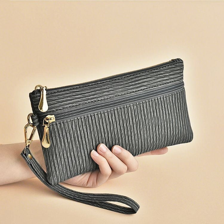 Quilted Double-Zip Wristlet Clutch Wallet with Detachable Strap Bowlift