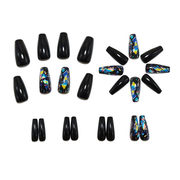 Trendy artificial nails with holographic geometric patterns Bowlift