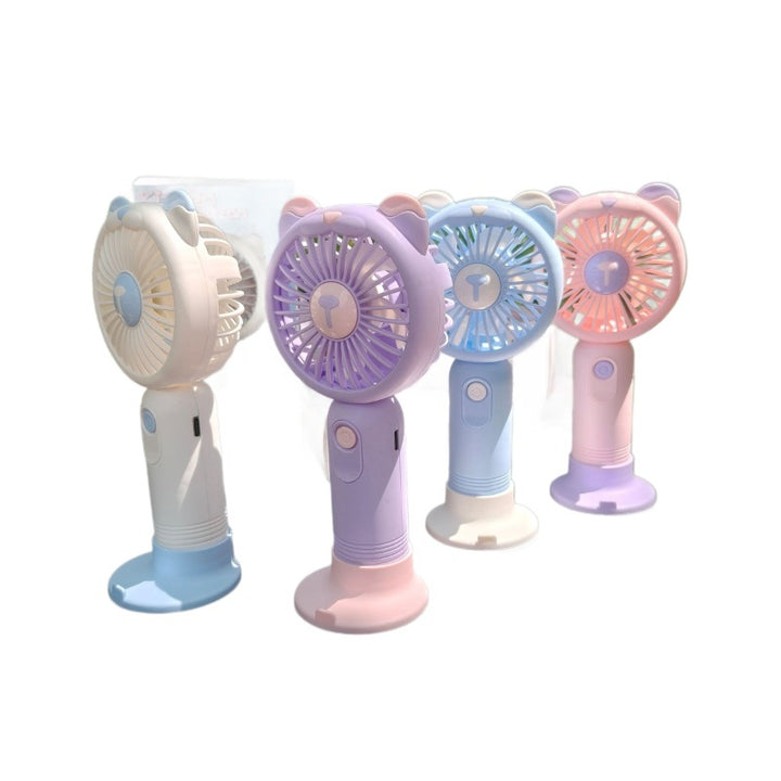 Unisex nan portable rechargeable handheld fan with bear-ear silicone frame foldable desk stand Bowlift