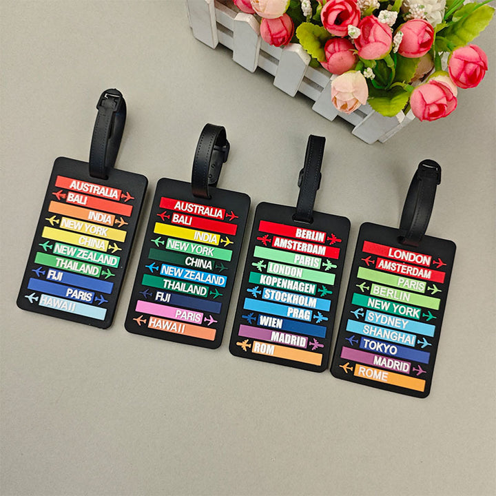 Unisex luggage tag with international travel destinations Bowlift