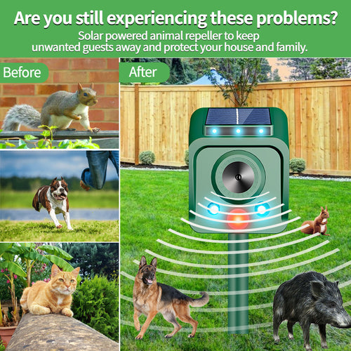 Solar-powered high-frequency animal repellent device Bowlift