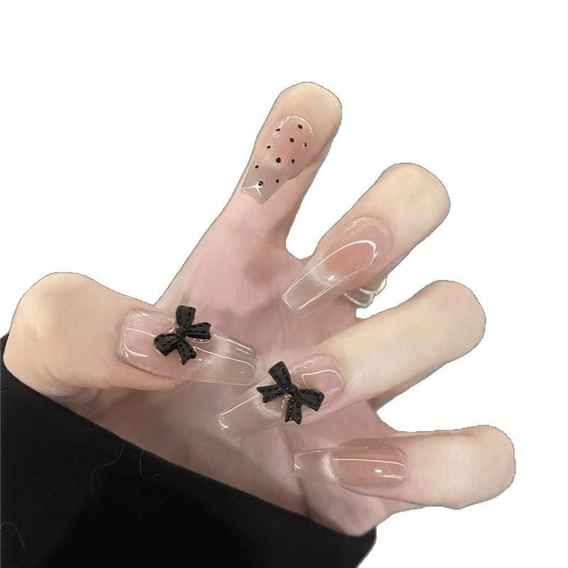 Trendy Press-On Nail Art Set with Stylish Bow Accents Bowlift