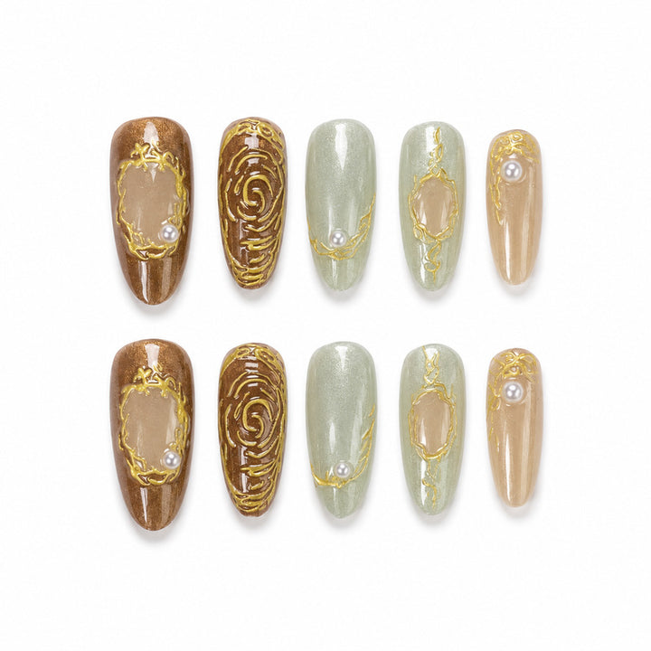 Premium artificial nails with elegant decorations Bowlift