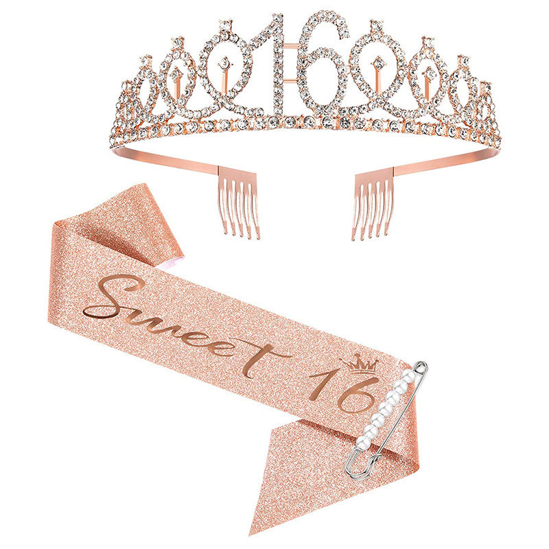Women Crystal-Embellished Birthday Crown with Personalized Sash Bowlift