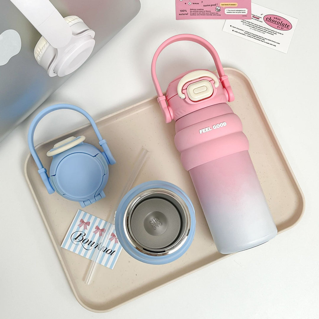 Women's Insulated Drinking Bottle with Practical Flip Lid and Non-Slip Silicone Ring Bowlift