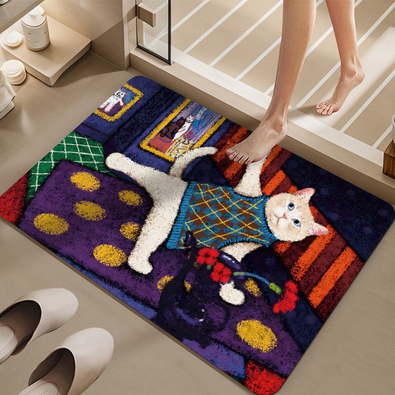 Cartoon Cat-Themed Bath Mat Bowlift