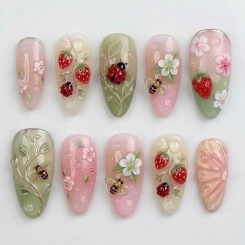 Nature-Themed Artistic Press-On Nail Set Bowlift