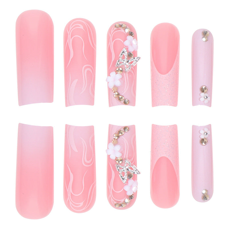 Floral and Glitter Stiletto Press-On Nails Bowlift