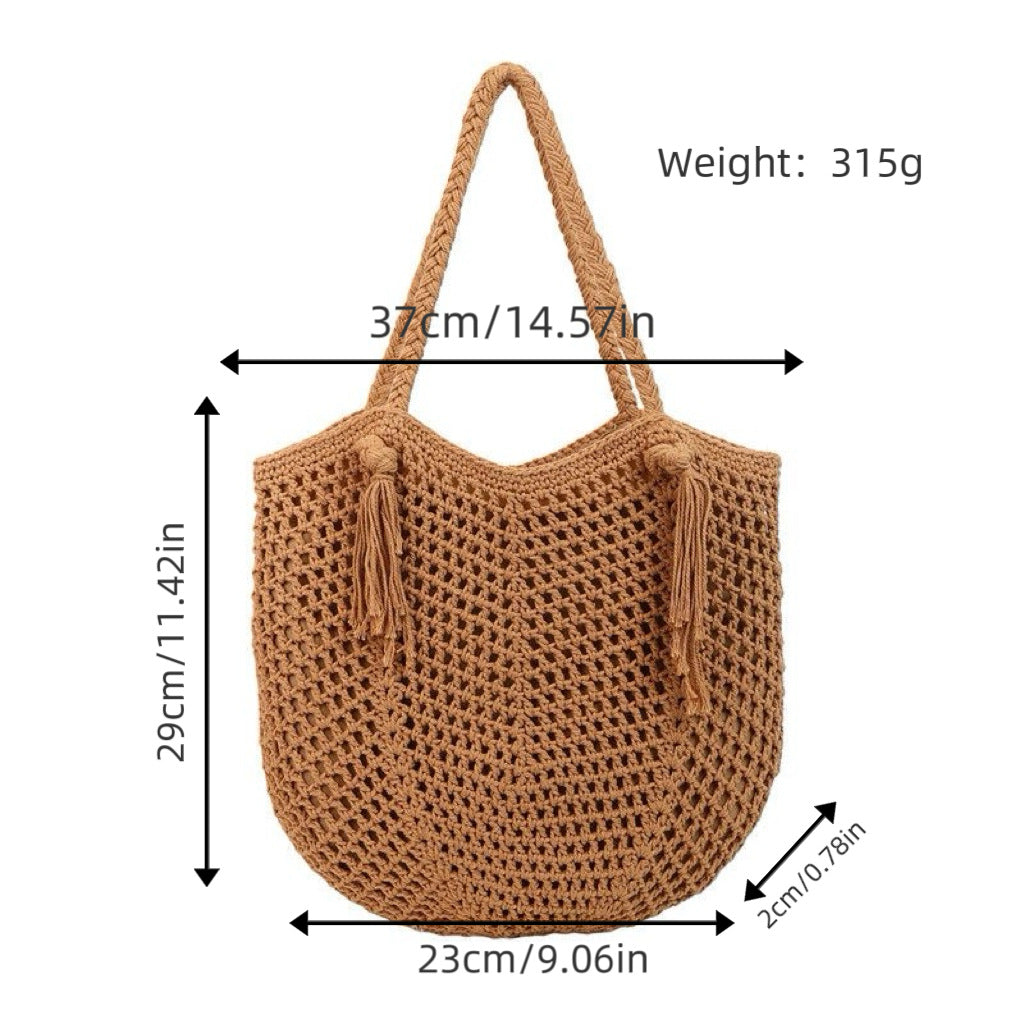 Macrame Beach Bag with Fringe Details Bowlift