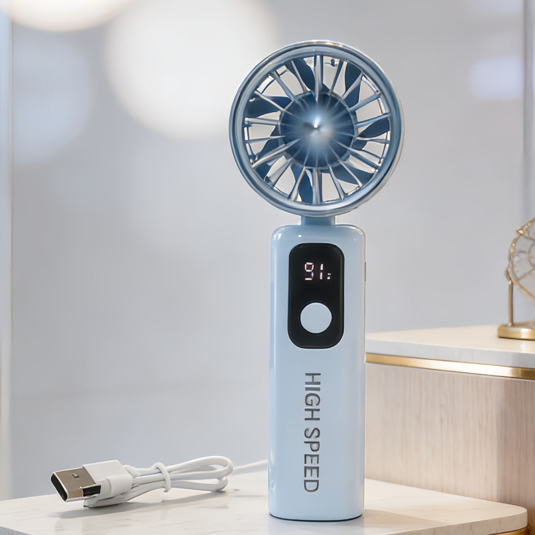 Ladies Portable Mini Fan with Digital Temperature Display Bowlift