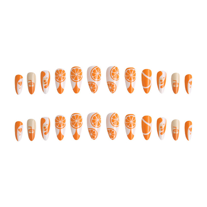 Artificial Nail Set with Fruity Orange Design Bowlift