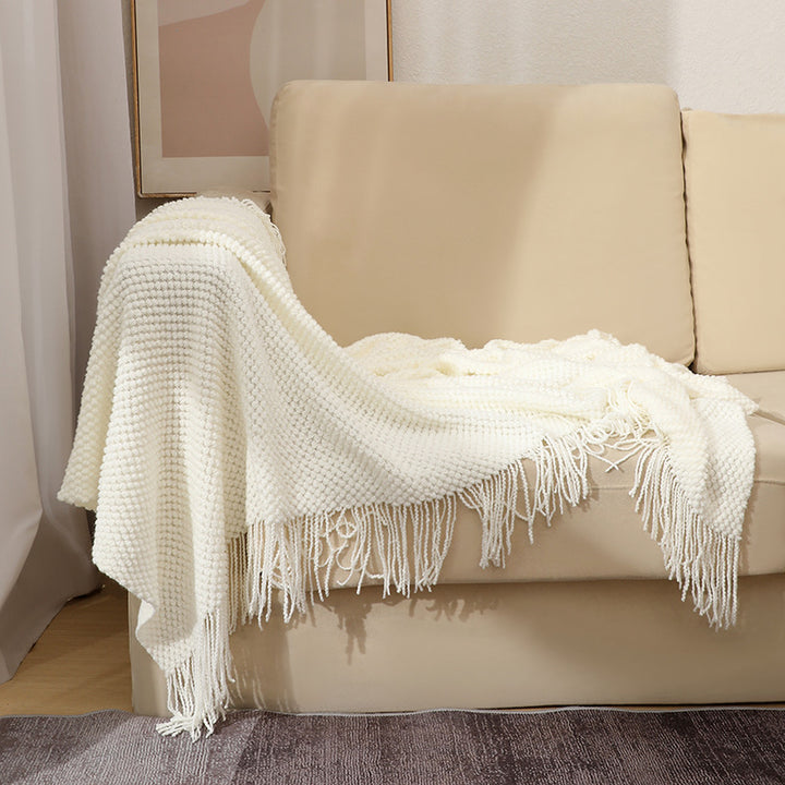Textured Fringe Throw Blanket Bowlift
