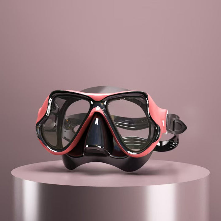 Diving mask with ergonomic design and a flexible snorkel Bowlift