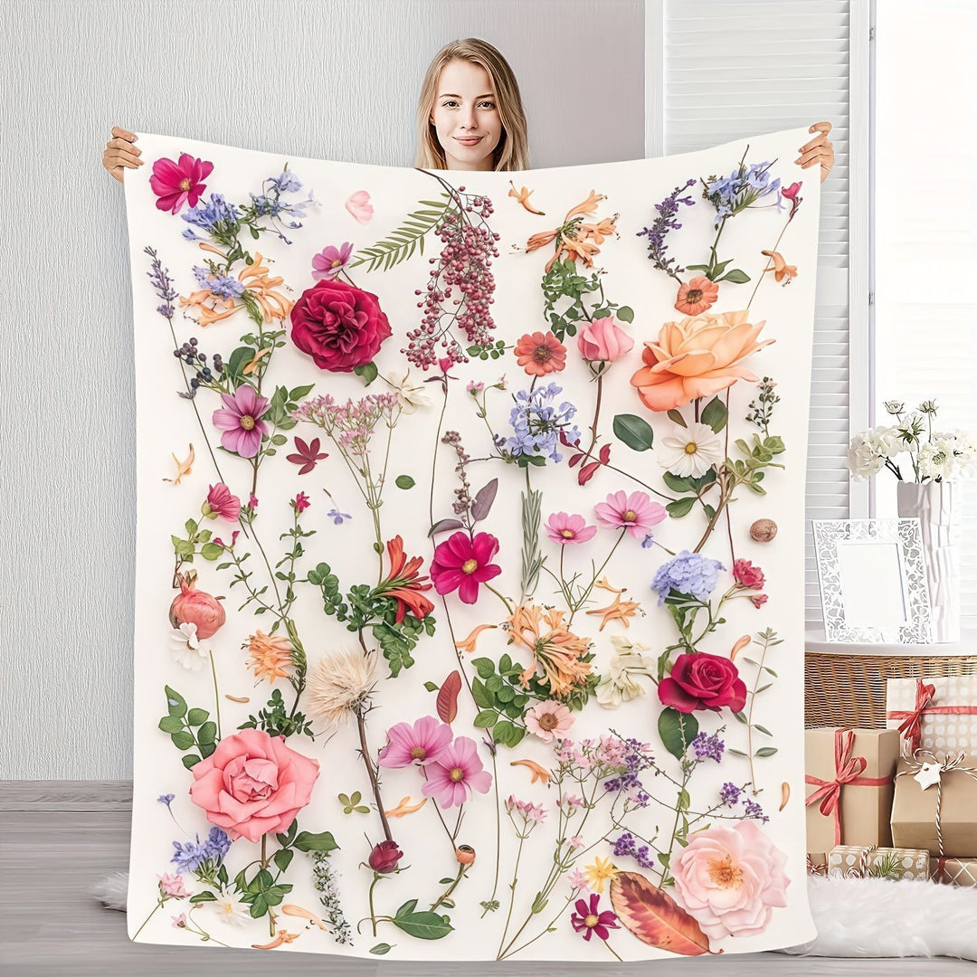 Floral-Themed Cozy Fleece Blanket