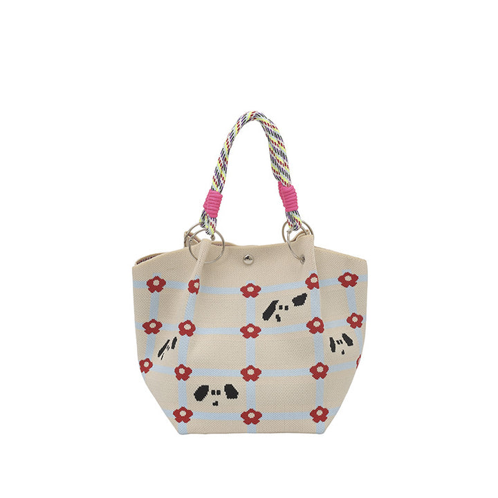 WoFloral Print Textured Handbag Bowlift