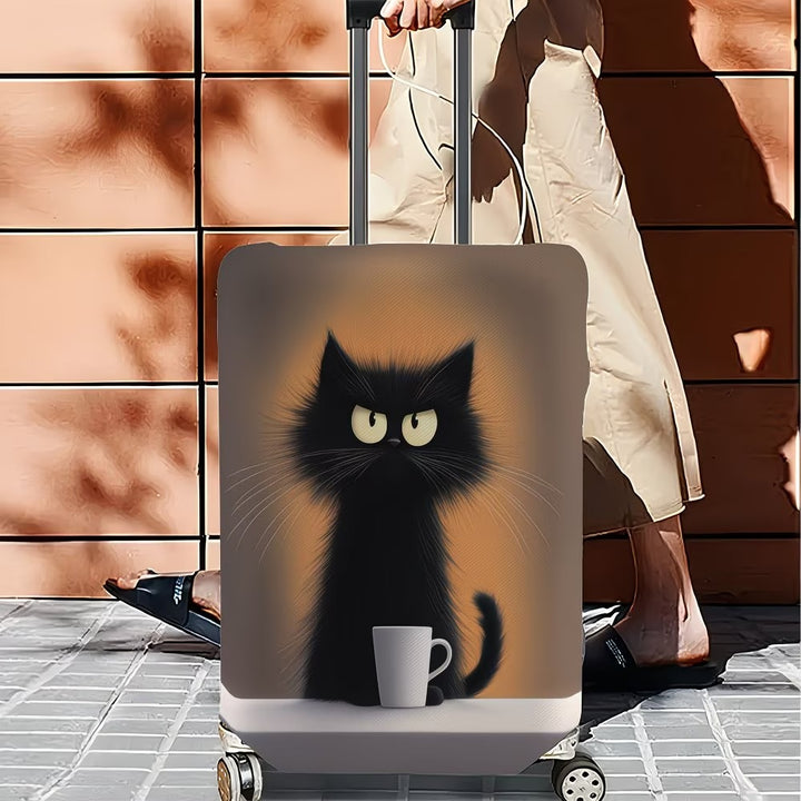 Unisex non-elastic suitcase cover with cartoon cat motif and cup design, durable travel suitcase protection Bowlift