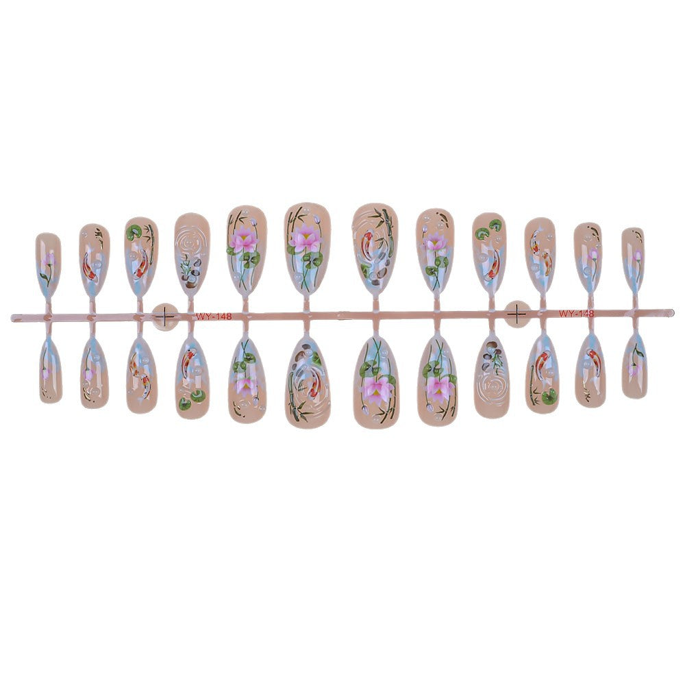 Artistic Floral Press-On Nail Set Bowlift