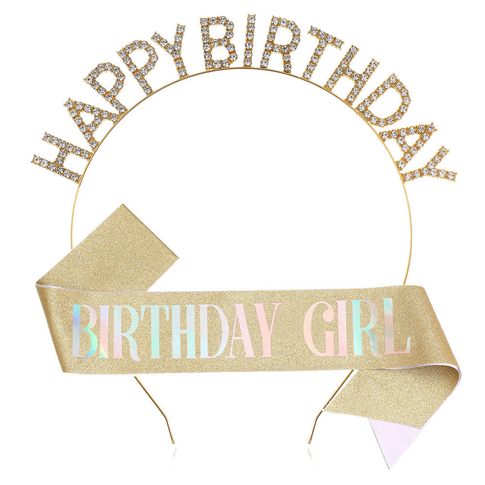 Ladies Glitter Headband with "Happy Birthday" Inscription Bowlift