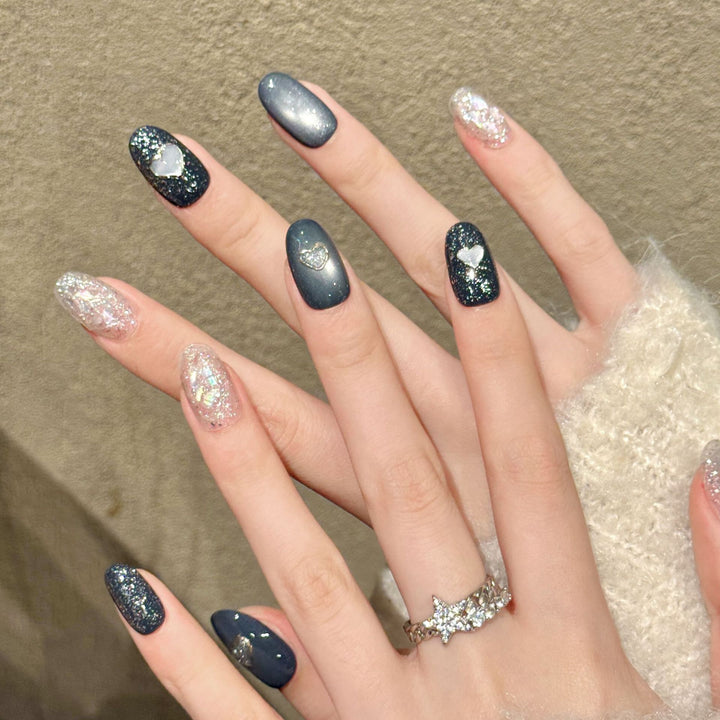 Elegant Heart-Embellished Press-On Nails
