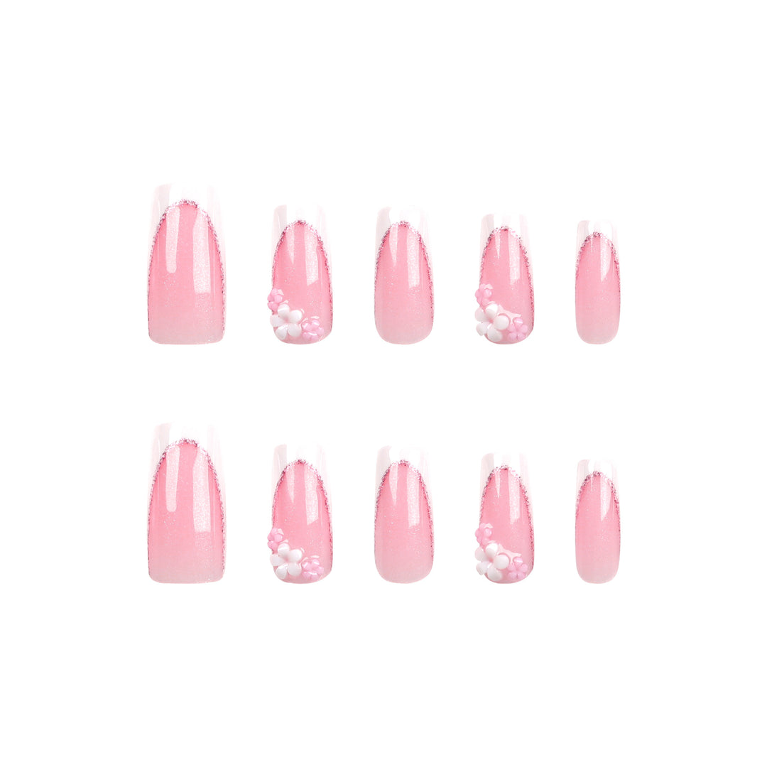Artful Nail Extensions with Glitter and Flower Accents Bowlift