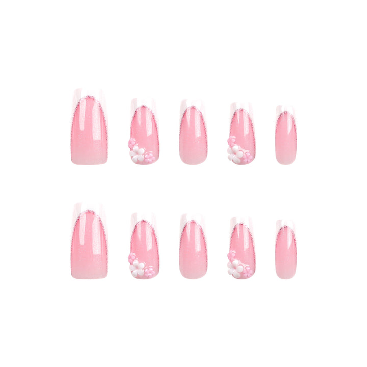 Artful Nail Extensions with Glitter and Flower Accents Bowlift