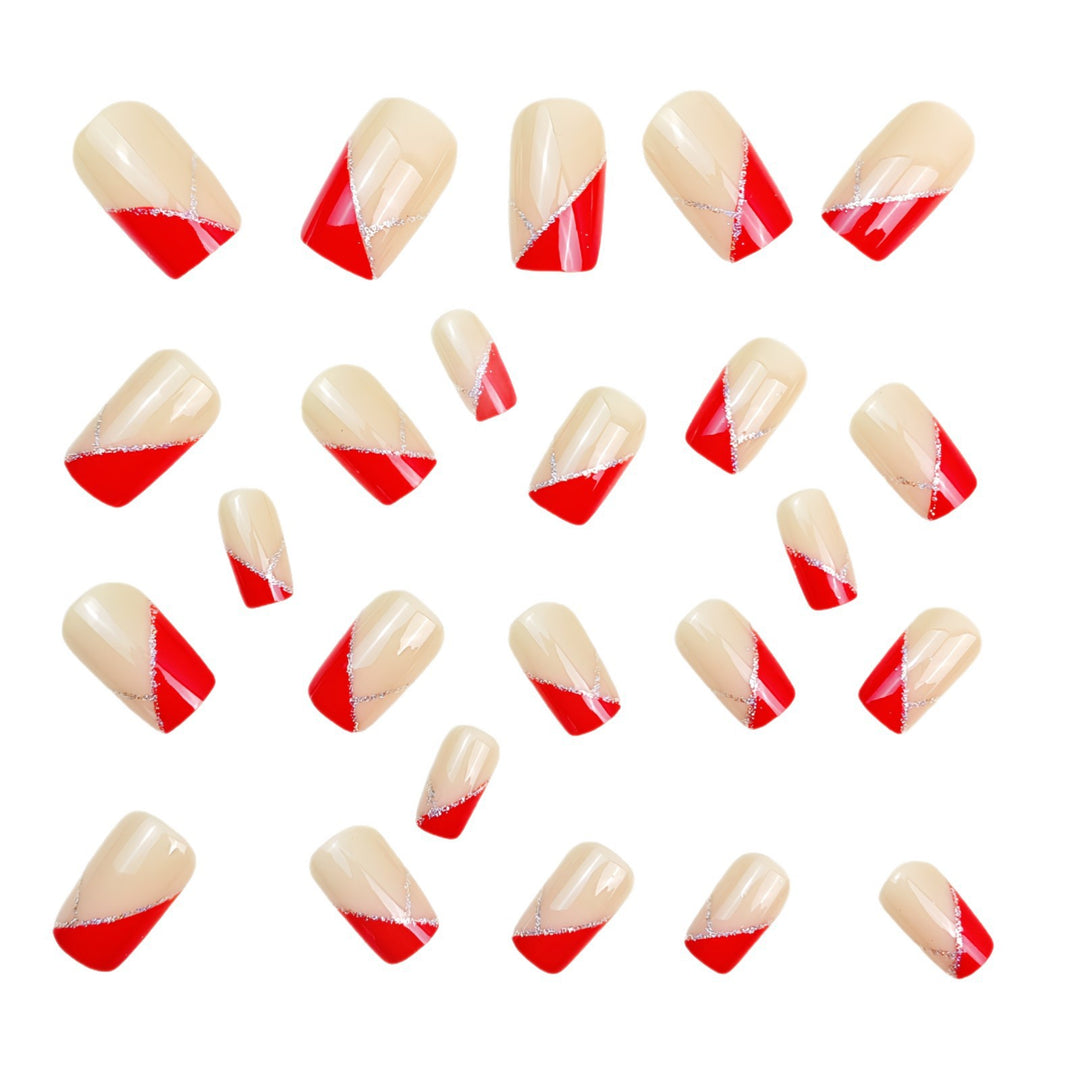 Artificial nails with luxurious gold and red accent design Bowlift