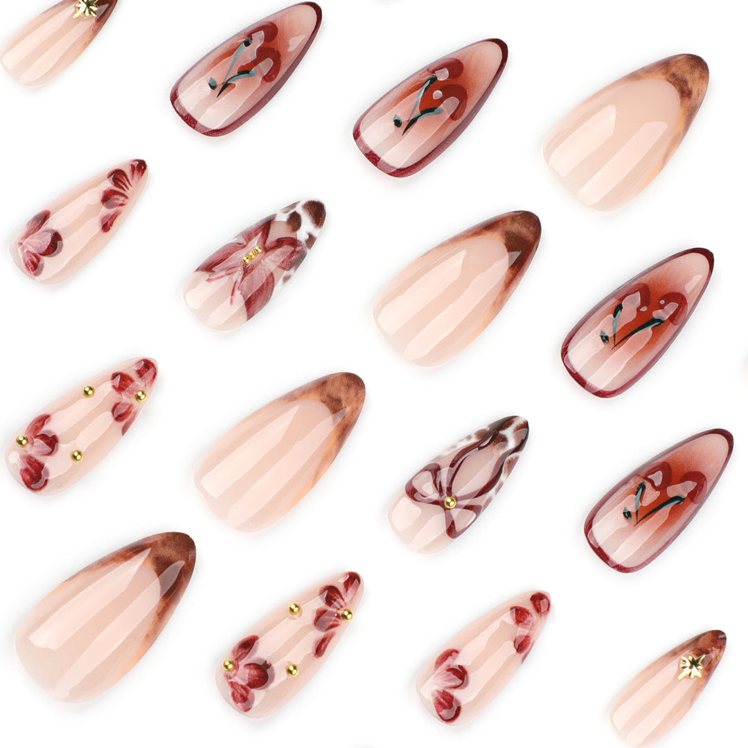 Artful Nail Extensions with Floral Accents Bowlift