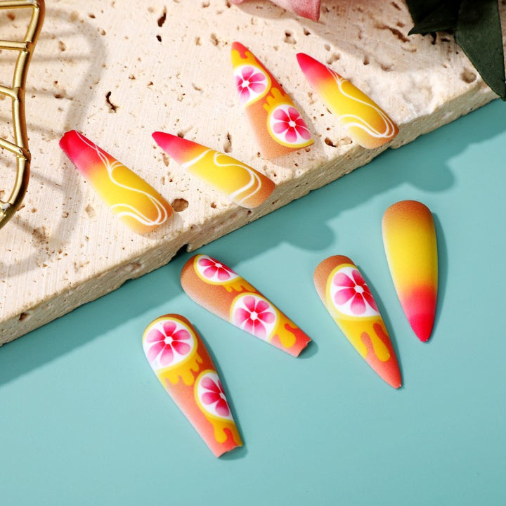 Artificial Nails Set with Tropical Hibiscus Pattern Bowlift