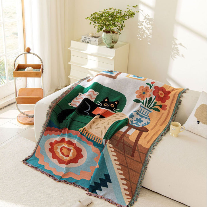 Artistic Cat-Themed Tapestry Blanket