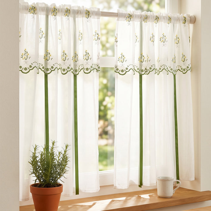 Floral Embroidered Window Valance