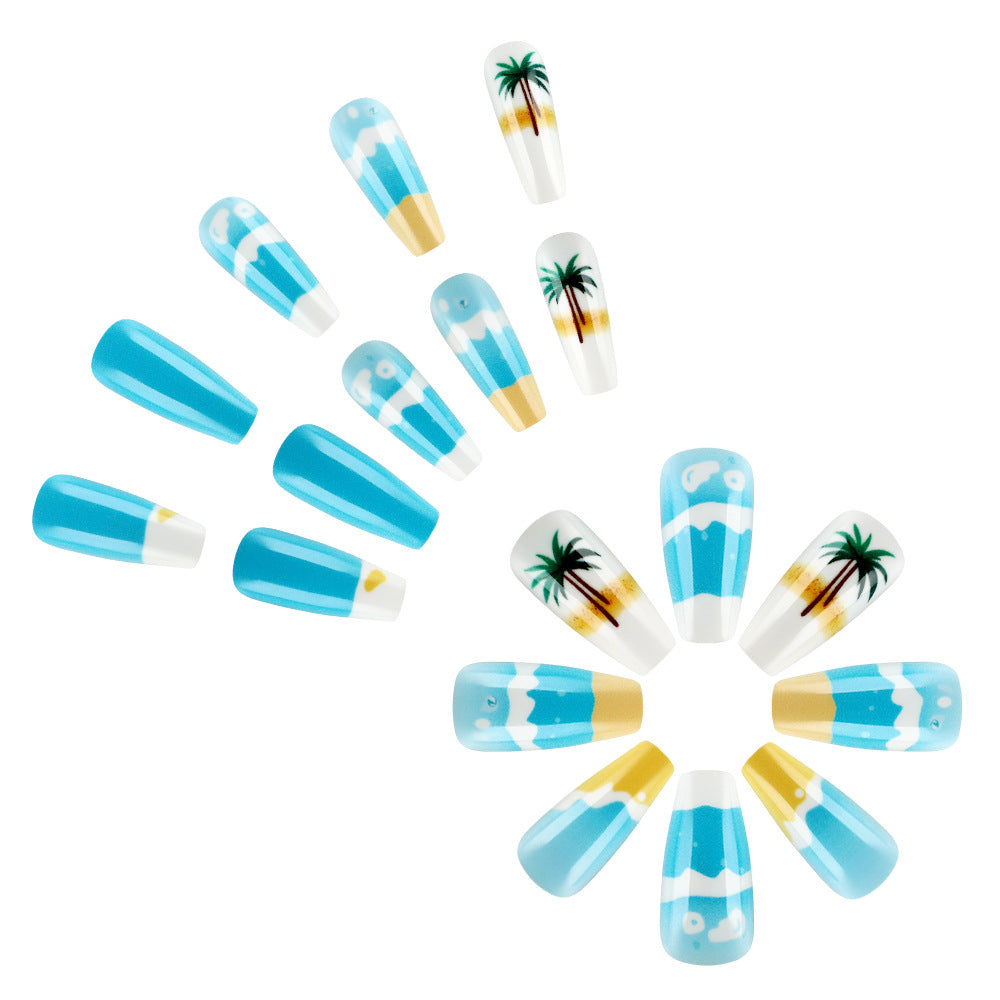 Tropical Beach-Themed Press-On Nail Set Bowlift