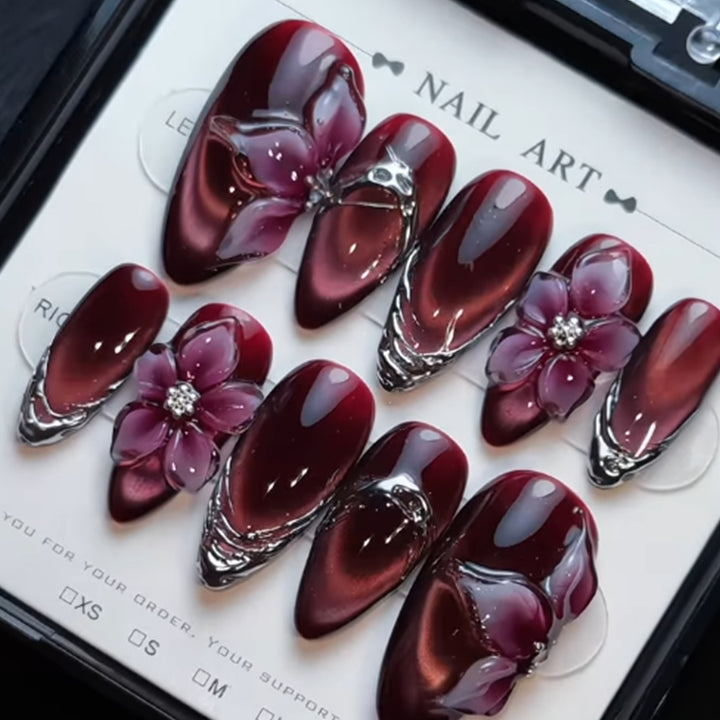 3D Floral Accent Stiletto Nail Art Extensions Bowlift